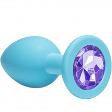 Анальная пробка «Emotions Cutie Medium» с фиолетовым кристаллом, цвет голубой, Lola Toys 4012-04Lola, из материала Силикон, длина 8.5 см.
