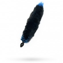 Анальная втулка с голубым лисьим хвостом, цвет черный, Wild Lust 9187, из материала Дерево, диаметр 3.2 см.