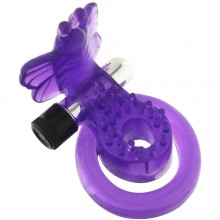 Виброкольцо с петлей для мошонки «Butterfly», цвет фиолетовый, Gopaldas DEL8604, длина 6 см.