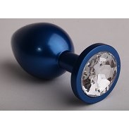 Анальная пробка металл синяя с прозрачным стразом, длина 7.6 см, диаметр 2.8 см, 4sexdream 47415-4MM, коллекция Anal Jewelry Plug, длина 7.6 см.