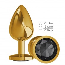 Анальная втулка «Gold» с черным кристаллом от компании Джага-Джага, цвет золотой, 530-09 BLACK-DD, из материала Металл, коллекция Anal Jewelry Plug, длина 9.5 см.