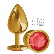 Анальная втулка «Gold» с красным кристаллом от компании Джага-Джага, цвет золотой, 530-04 RED-DD, коллекция Anal Jewelry Plug, длина 9.5 см.