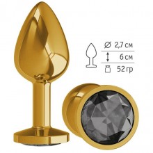 Анальная втулка «Gold» средняя с черным кристаллом от компании Джага-Джага, цвет золотой, 510-09 BL DD, из материала Металл, длина 7 см.