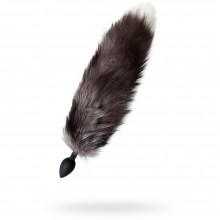 Средняя анальная втулка из силикона с хвостом чернобурой лисы из коллекции Popo Pleasure от компании Toyfa, цвет черно-серый, 731442, цвет Черный, длина 45 см.