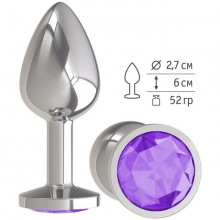Анальная втулка «Silver» с фиолетовым кристаллом от компании Джага-Джага, цвет серебристый, 513-08 PR DD, длина 7 см.