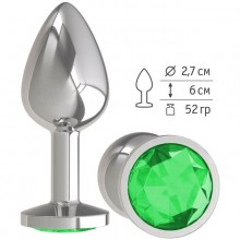 Анальная втулка «Silver» с зеленым кристаллом от компании Джага-Джага, цвет серебристый, 513-03 GN DD, длина 7 см.