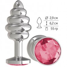 Анальная втулка «Silver Spiral» с малиновым кристаллом от компании Джага-Джага, цвет серебристый, 515-02 CR DD, из материала Металл, коллекция Anal Jewelry Plug, длина 7 см.