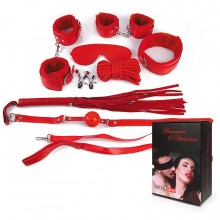 BDSM комплект: наручники, оковы, маска, кляп, плеть, ошейник с поводком, веревка, зажимы для сосков цвет красный, NTB-80331, бренд NoTabu