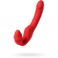 Влагостойкий безремневой силиконовый страпон с вибрацией, цвет красный, ToyFa Black & Red 901408-9, длина 35 см., со скидкой