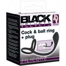 Эрекционное кольцо с утяжкой на мошонку с анальный плагом из коллекции Black Velvets от компании You 2 Toys, 05329750000, цвет Черный, длина 22.5 см.
