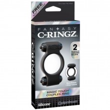 Эрекционное виброкольцо Fantasy C-Ringz «Magic Touch Couples Ring - Black» с двумя вибропулями, цвет черный, PipeDream 5906-23 PD, из материала Силикон, диаметр 3.3 см.