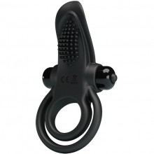 Двойное эрекционное кольцо «Vibrant Penis Ring» с вибрацией и клиторальным стимулятором-язычком из коллекции Pretty Love, цвет черный, Baile BI-210203, из материала Силикон, длина 11.3 см.