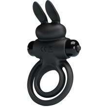 Двойное эрекционное кольцо «Vibrant Penis Ring III» с вибрацией и клиторальным стимулятором в виде кролика из коллекции Pretty Love, цвет черный, Baile BI-210206, из материала Силикон, длина 9.7 см.