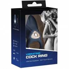 Перезаряжаемое эрекционное виброкольцо с изогнутым клиторальным стимулятором «Vibrating Cock Ring», цвет черный, You 2 Toys 5948300000, длина 10.3 см.