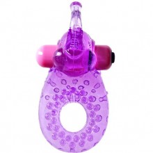 Кольцо эрекционное с вибрацией и стимуляцией клитора, цвет фиолетовый, бренд SexToy, из материала TPE, длина 8 см.