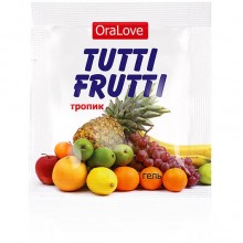 Оральный гель-лубрикант «Tutti-Frutti OraLove» со вкусом экзотических фруктов, объем 4 мл, Биоритм lb-30006t, из материала Водная основа, цвет Прозрачный, 4 мл.