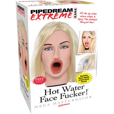 Реалистичный мастурбатор-голова на присоске «Hot Water Face Fucker Blonde» блондинка из серии Pipedream Extreme, цвет бежевый, RD183, длина 24.9 см.