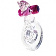 Кольцо эрекционное с вибрацией и дельфинчик для стимуляции клитора, цвет прозрачный, бренд SexToy, длина 6 см.