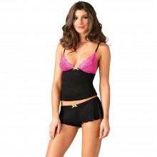 Ночной женский комплект «Lace & Jersey Cami & Shorts» с кружевным лифом, цвет черный, размер M, Leg Avenue LG8869 M, из материала Вискоза
