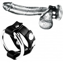 Металлическое кольцо на пенис с регулируемым ремешком, цвет черный, размер OS, BlueLine BLM3064, One Size (Р 42-48)