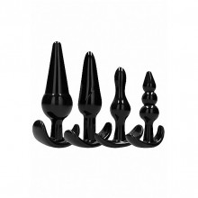 Набор из 4 анальных пробок разного размера «No. 80 4-Piece Butt Plug Set», черный, Shots Media SON080BLK, из материала TPE, коллекция SONO, длина 12.5 см.
