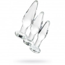 Набор гладких стеклянных анальных пробок, цвет прозрачный, Sexus Glass 912306, из материала Стекло, длина 13 см.