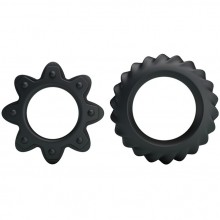 Набор ребристых эрекционных колец Baile «Ring Flowering», цвет черный, BI-210154, из материала Силикон, диаметр 2.8 см.