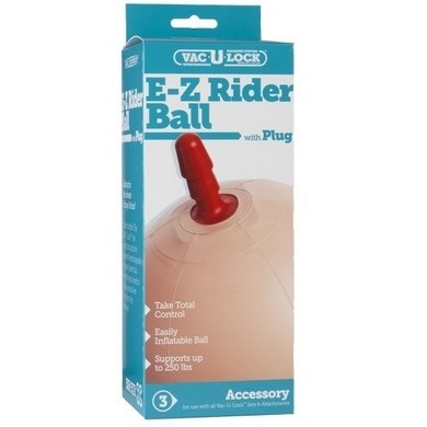 Надувной фитбол со штырьком для насадок Vac-U-Lock E-z Rider Ball With Plug, из материала ПВХ, цвет Белый, One Size (Р 42-48)