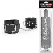 Черные наручники на ремешках с цепочкой, Notabu NTB-80559, из материала ПВХ, длина 20 см.
