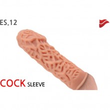 Увеличивающая насадка на фаллос с рельефными складочками «Cock Sleeve», цвет телесный, Es.012, бренд Kokos, из материала TPR, длина 14.7 см.