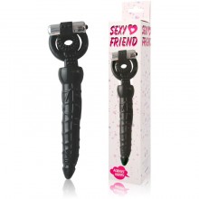 Насадка-кольцо с анальной стимуляцией и вибрацией, цвет черный, SF-70154, бренд Sexy Friend, из материала TPR, длина 18 см.