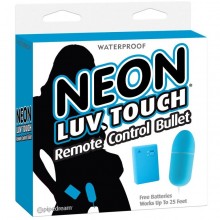 Неоновая вибропуля на пульте управления Neon Luv «Touch Remote Control Bullet», цвет голубой, PipeDream 2674-14 PD, длина 7.5 см.
