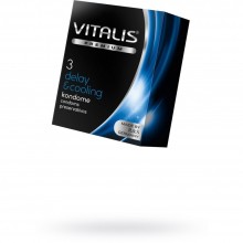 Охлаждающие латексные презервативы Vitalis «№3 Delay&Cooling», упаковка 3 шт, бренд R&S Consumer Goods GmbH, длина 18 см.
