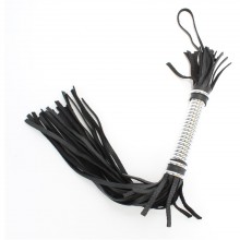 Плеть с серебристой ручкой, БДСМ арсенал 54051ars, цвет Черный, длина 28 см.