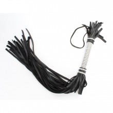 Длинная плеть с серебристой ручкой, цвет черный, БДСМ Арсенал 54052ars, из материала Кожа, длина 56 см.
