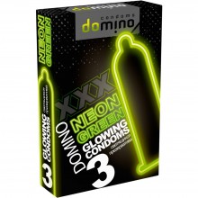 Презервативы DOMINO NEON GREEN светящиеся в темноте, 3 шт, Luxe 22872DM, из материала Латекс, цвет Зеленый, длина 18 см.