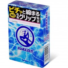 Рельефные стимулирующие латексные презервативы «Squeeze 5S», цвет прозрачный, упаковка 5 шт, 141063, бренд Sagami, длина 19 см.