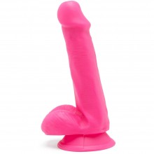 Яркий фаллоимитатор «Happy Dicks Dildo» на присоске с мошонкой, цвет розовый, Toy Joy TOY10180P, длина 15.2 см.