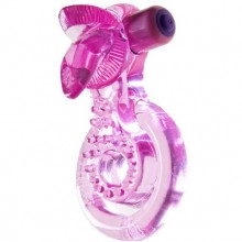 Кольцо эрекционное с вибрацией и язычок для стимуляции клитора, цвет розовый, бренд SexToy, длина 9 см.