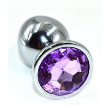 Большая серебряная анальная пробка с фиолетовым кристаллом, Kanikule AP-AL001-LLV, из материала Металл, цвет Фиолетовый, длина 10 см.