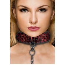 Широкий ошейник с поводком-цепью «Luxury Collar with Leash», красный, Shots Media OU343BUR, из материала Винил, длина 98.5 см.