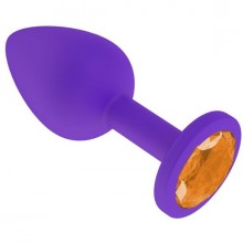 Силиконовая анальная втулка с оранжевым кристаллом, цвет фиолетовый, Джага-Джага 519-10 ORANGE-DD, коллекция Anal Jewelry Plug, длина 6.5 см.