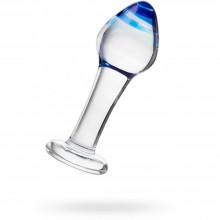 Стеклянная анальная втулка с синим кончиком, длина 11.5 см, бренд Sexus Glass, цвет Прозрачный, длина 11 см.