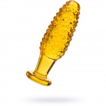 Стеклянная анально-вагинальная пробка с выпуклыми точками, длина 12 см, бренд Sexus Glass, цвет Желтый, длина 12 см.