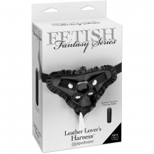 Страпон системы Harness с кружевами и вибропулей Fetish Fantasy Series «Leather Lover's Harness», цвет черный, размер OS, PipeDream 3472-23 PD, из материала Синтетика, 2 м.