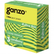 Ультратонкие презервативы Ganzo «Ultra thin», упаковка 3 шт., из материала Латекс, длина 18 см.