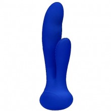 Силиконовый женский премиум вибратор Elegance «G-Spot and Clitoral Vibrator Flair Blue» с клиторальным стимулятором, цвет синий, Shots Media SH-ELE013BLU, длина 17.5 см.