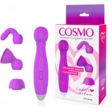 Женский силиконовый массажер со сменными насадками «Bowling», цвет фиолетовый, Cosmo csm-23138, длина 18 см.