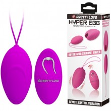 Силиконовое виброяйцо Pretty Love «Hyper Egg» с чехлом и дистанционным пультом, цвет фиолетовый, Baile BI-014362W-11, длина 7.4 см.