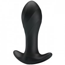 Силиконовая втулка анальная с вибрацией Pretty Love «Anal Plug Massager» с основанием для ношения, цвет черный, Baile bi-040067, длина 10.5 см.